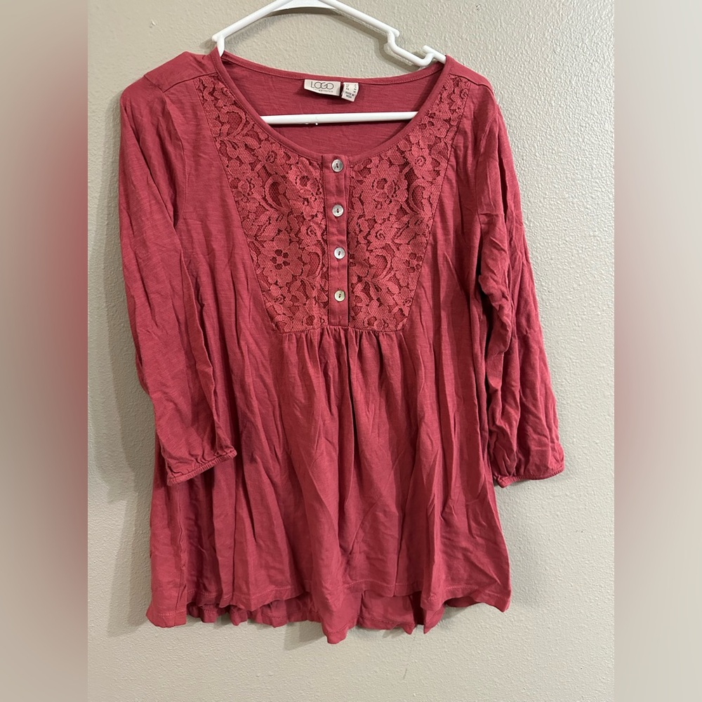 LOGO by Lori Goldstein Lace Button Blouse